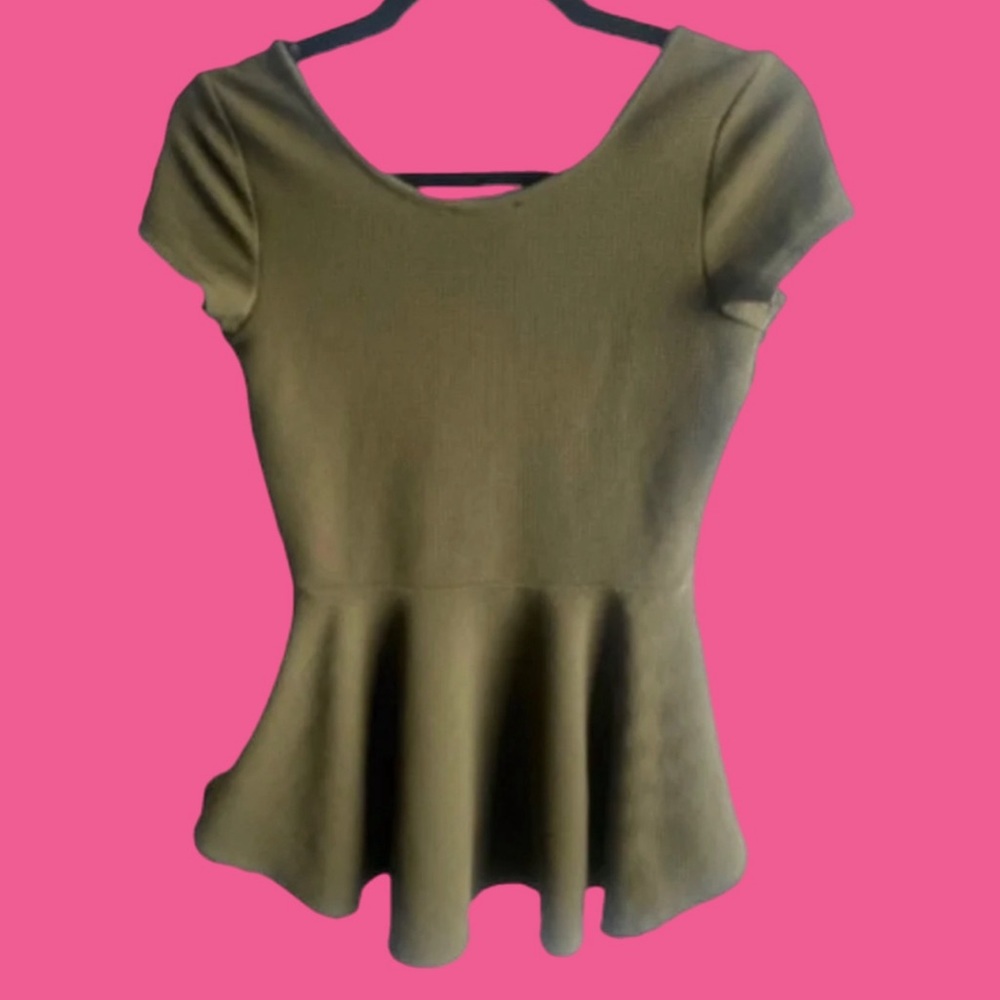 Iris Olive Green Peplum Top Size M